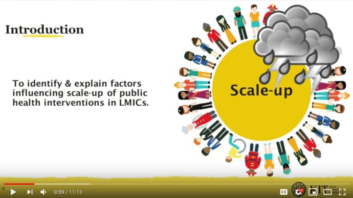 A presentation slide showing a sun which reads scale up is being rained on