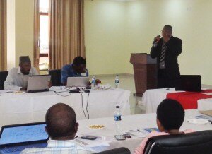 Dr Fosiko, Deputy Director of Clinical Services in the Ministry of Health, speaks to the workshop