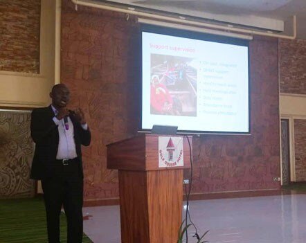 Dr. Mathias Seviiri, District Health Officer Wakiso District, talking about the importance of support supervision conducted by the District health teams to improve health workers’ attendance at facility level